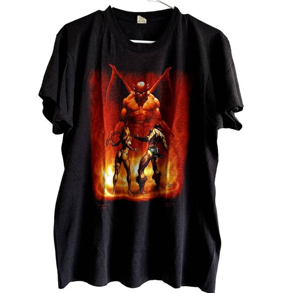 Vintage Boris Vallejo Demon Slayer Casual T Shirt Graphic Print Cotton Black L - Picture 1 of 6